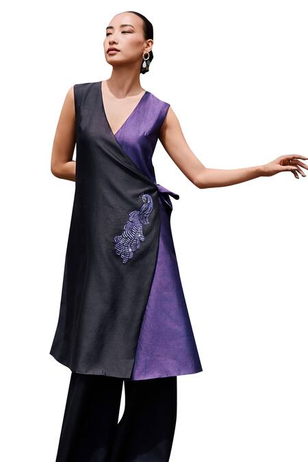 Buy The Whole Nine Yards Black Chanderi Moira Peacock Placement Embroidered Angarkha And Vibha Pant Set Online at Aza Fashions Buy_The Whole Nine Yards_Black Chanderi Moira Peacock Placement Embroidered Angarkha And Vibha Pant Set _Online_at_Aza_Fashions