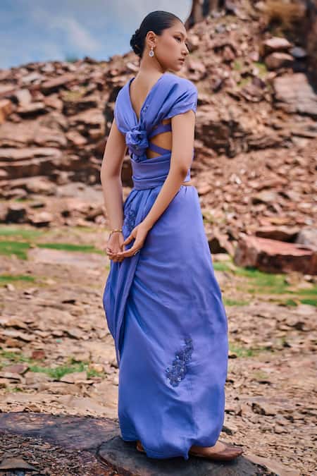 Shop The Whole Nine Yards Purple Silk Sequins, Embroidery Maruka Peacock Placement Saree With Blouse at Aza Fashions Shop_The Whole Nine Yards_Purple Silk Sequins, Embroidery Maruka Peacock Placement Saree With Blouse _at_Aza_Fashions