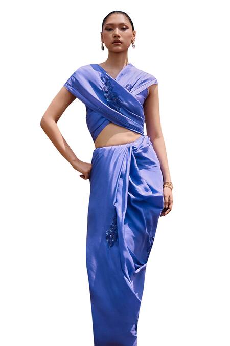 The Whole Nine Yards Purple Silk Sequins, Embroidery Maruka Peacock Placement Saree With Blouse Online at Aza Fashions The Whole Nine Yards_Purple Silk Sequins, Embroidery Maruka Peacock Placement Saree With Blouse _Online_at_Aza_Fashions