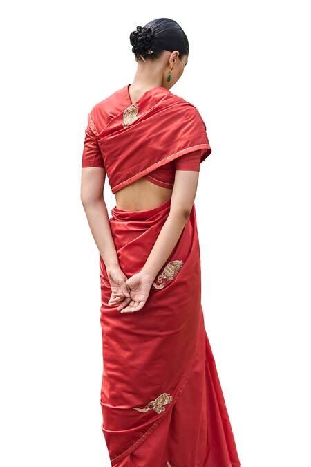 The Whole Nine Yards Orange Silk Sequins, Beads, Zari Rasika Elephant Embroidered Saree With Blouse at Aza Fashions The Whole Nine Yards_Orange Silk Sequins, Beads, Zari Rasika Elephant Embroidered Saree With Blouse _at_Aza_Fashions
