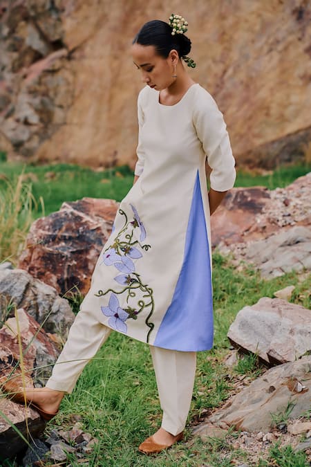 The Whole Nine Yards Kusuma Wildflower Embroidered Kurta & Luit Pant Set 