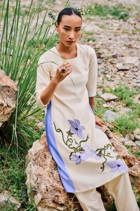 Buy The Whole Nine Yards Off White Silk, Chiffon Cut Kusuma Wildflower Embroidered Kurta And Luit Pant Set Online at Aza Fashions Buy_The Whole Nine Yards_Off White Silk, Chiffon Cut Kusuma Wildflower Embroidered Kurta And Luit Pant Set _Online_at_Aza_Fashions
