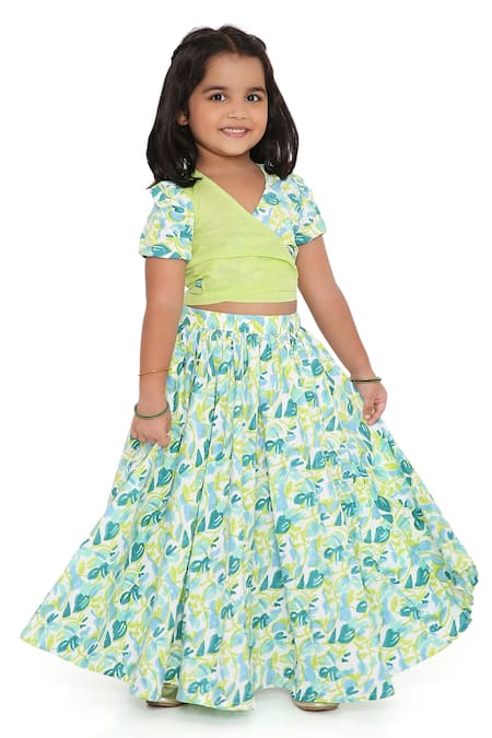 Miko Lolo_Green Organic Cotton Block Print Gul Lehenga Set_Online_at_Aza_Fashions