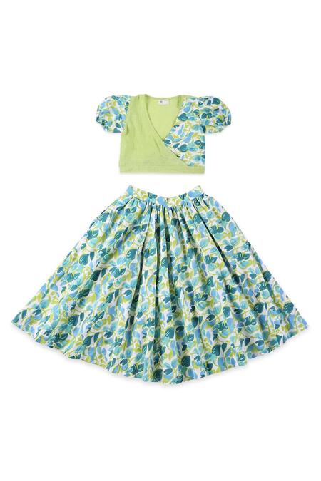 Shop_Miko Lolo_Green Organic Cotton Block Print Gul Lehenga Set_Online_at_Aza_Fashions