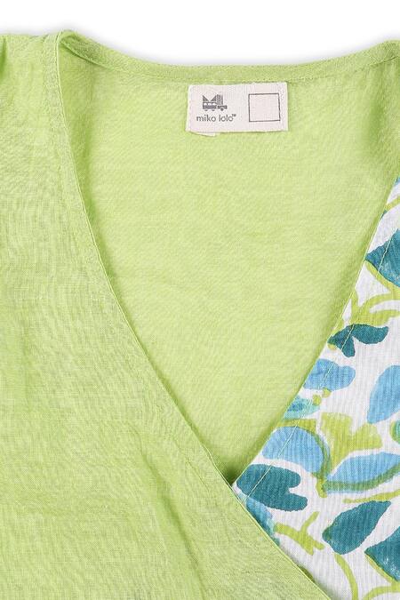 Miko Lolo_Green Organic Cotton Block Print Gul Lehenga Set_at_Aza_Fashions