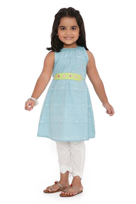 Buy Miko Lolo Blue Tunic 100% Jamdani Cotton Lined With Soft Mul Cotton, Baadal And Pant Set at Aza Fashions Buy_Miko Lolo_Blue Tunic 100% Jamdani Cotton Lined With Soft Mul Cotton, Baadal And Pant Set_at_Aza_Fashions