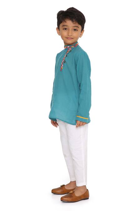 Buy_Miko Lolo_Blue Cotton Embroidery Thread Ambar Short Kurta_Online_at_Aza_Fashions