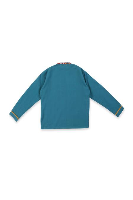 Buy_Miko Lolo_Blue Cotton Embroidery Thread Ambar Short Kurta