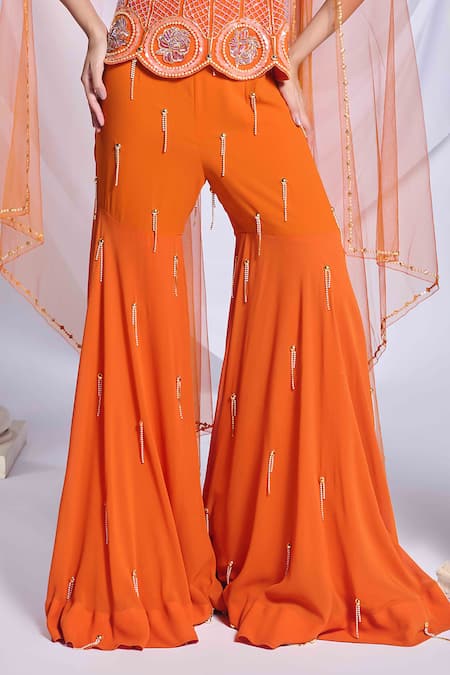 Buy Papa Don't Preach Orange Tulle Pearls, Sequins, Crystals, Zari Girl Crush Peplum Top Sharara Set Online at Aza Fashions Buy_Papa Don't Preach_Orange Tulle Pearls, Sequins, Crystals, Zari Girl Crush Peplum Top Sharara Set _Online_at_Aza_Fashions
