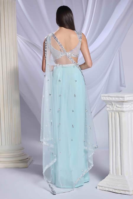Papa Don't Preach Royal Aqua Saree Set 