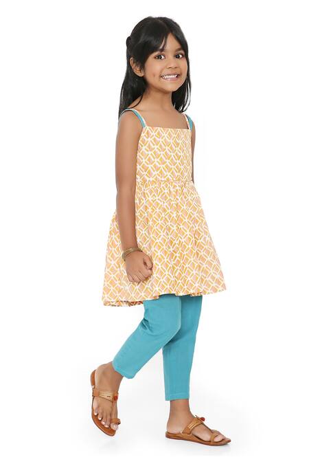 Buy_Miko Lolo_Orange Tunic Organic , Trouser 100% Block Genda And Ambar Set_Online_at_Aza_Fashions