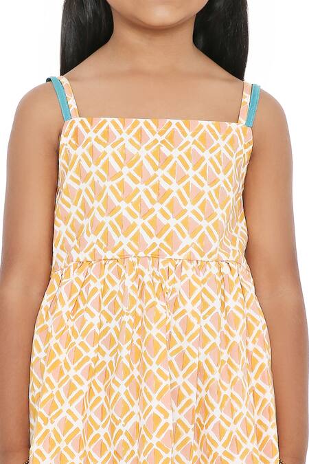 Shop_Miko Lolo_Orange Tunic Organic , Trouser 100% Block Genda And Ambar Set_Online_at_Aza_Fashions