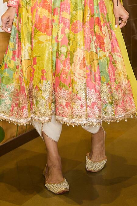 Buy Gopi Vaid Multi Color Chiffon, Cotton Floral Bloom Print Anarkali Dhoti Pant Set Buy_Gopi Vaid_Multi Color Chiffon, Cotton Floral Bloom Print Anarkali Dhoti Pant Set