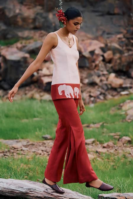 Buy_The Whole Nine Yards_Pink Chanderi Silk, Kota Doria, Anjana Border Kurta And Charu Flared Pant Set _Online_at_Aza_Fashions