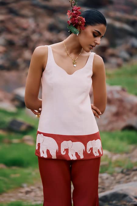 Shop_The Whole Nine Yards_Pink Chanderi Silk, Kota Doria, Anjana Border Kurta And Charu Flared Pant Set _Online_at_Aza_Fashions