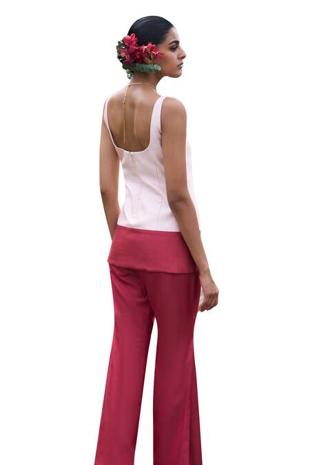 The Whole Nine Yards_Pink Chanderi Silk, Kota Doria, Anjana Border Kurta And Charu Flared Pant Set _at_Aza_Fashions