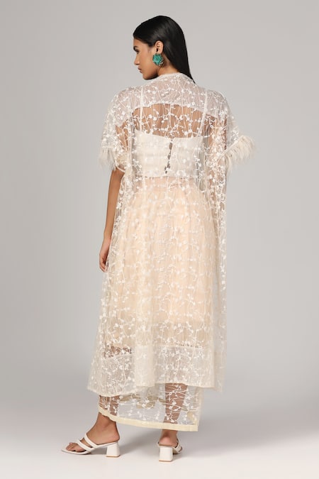 Rina Dhaka Floral Thread Embroidered Jacket & Bustier Set 