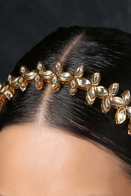 Paisley Pop Gold Crystals Kundan Embellished Head Band Online at Aza Fashions Paisley Pop_Gold Crystals Kundan Embellished Head Band _Online_at_Aza_Fashions