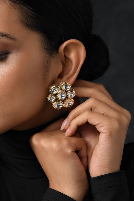 Paisley Pop Gold Plated Kundan Embellished Floral Studs 