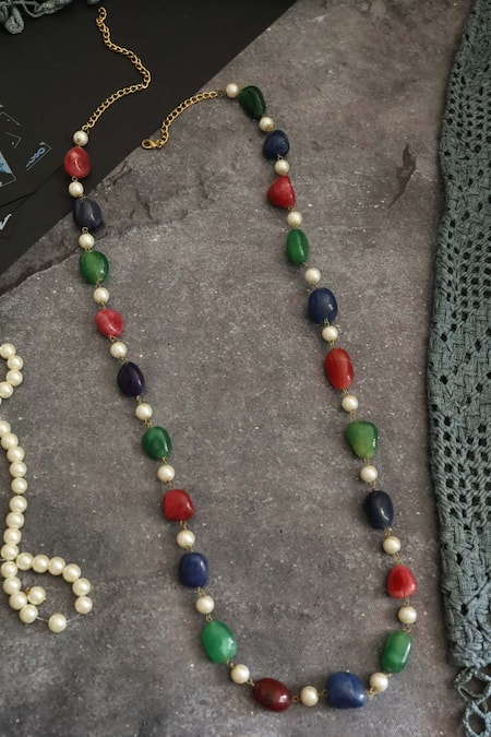 Shop_Paisley Pop_Multi Color Stone Embellished Necklace _at_Aza_Fashions