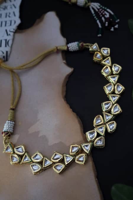 Shop_Paisley Pop_Gold Plated Kundan Embellished Choker Necklace _at_Aza_Fashions