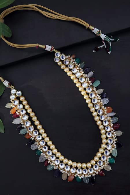 Shop Paisley Pop Multi Color Kundan And Bead Embellished Necklace at Aza Fashions Shop_Paisley Pop_Multi Color Kundan And Bead Embellished Necklace _at_Aza_Fashions