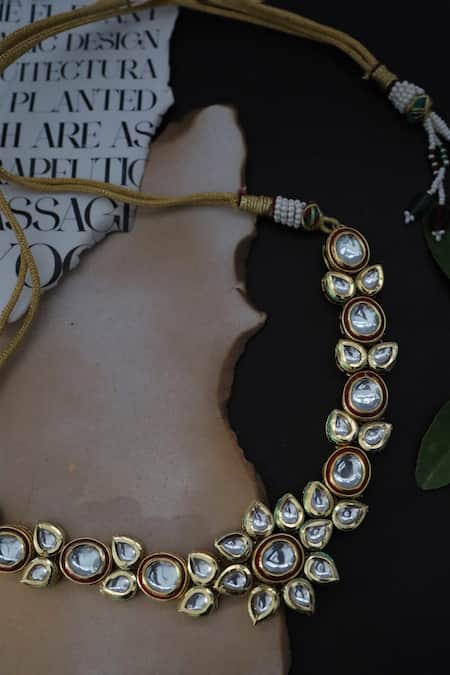 Shop Paisley Pop Gold Plated Floral Kundan Embellished Choker at Aza Fashions Shop_Paisley Pop_Gold Plated Floral Kundan Embellished Choker _at_Aza_Fashions