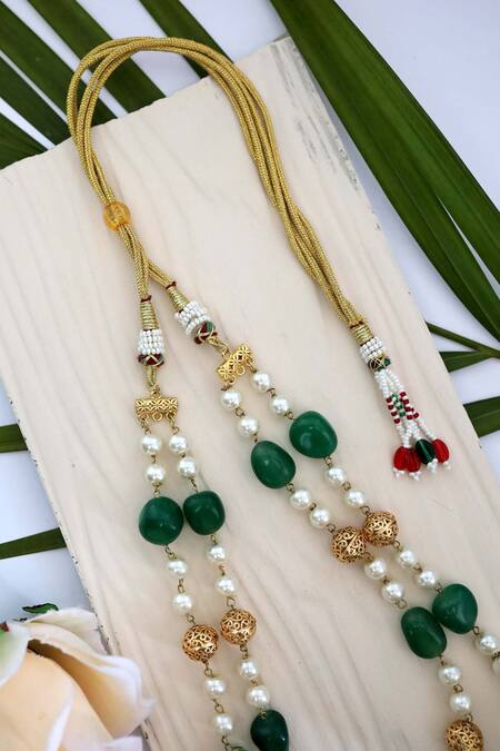 Shop Paisley Pop Green Kundan Embellished Pendant Necklace Online at Aza Fashions Shop_Paisley Pop_Green Kundan Embellished Pendant Necklace _Online_at_Aza_Fashions