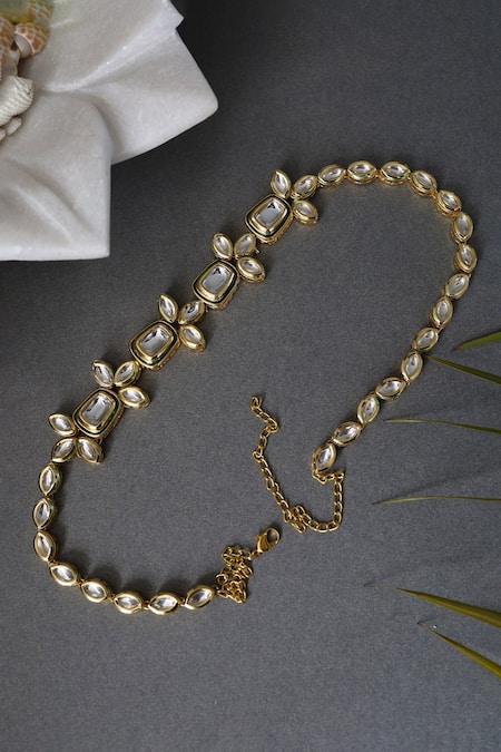 Shop Paisley Pop Gold Crystals Kundan Embellished Headband at Aza Fashions Shop_Paisley Pop_Gold Crystals Kundan Embellished Headband _at_Aza_Fashions