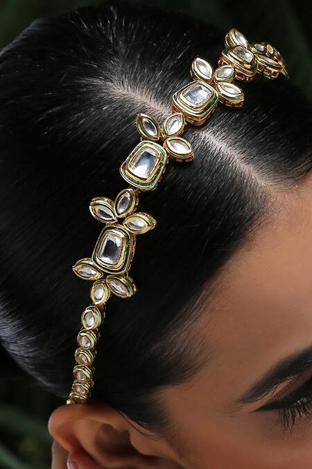 Buy Paisley Pop Gold Crystals Kundan Embellished Headband Online at Aza Fashions Buy_Paisley Pop_Gold Crystals Kundan Embellished Headband _Online_at_Aza_Fashions
