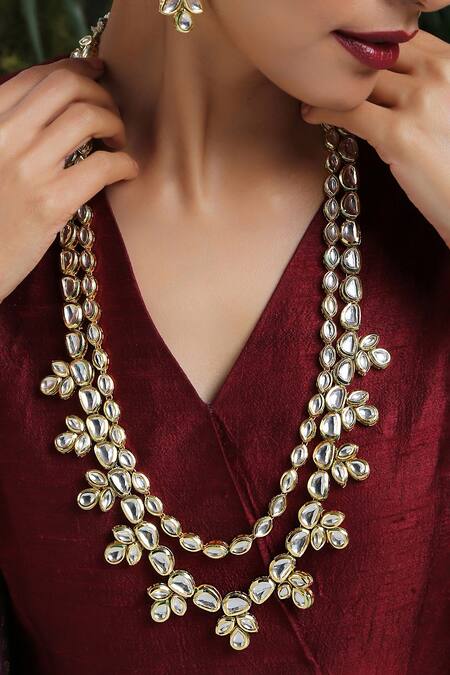 Shop Paisley Pop Gold Plated Diamonds, Stones Kundan Encrusted Necklace Set Online at Aza Fashions Shop_Paisley Pop_Gold Plated Diamonds, Stones Kundan Encrusted Necklace Set _Online_at_Aza_Fashions