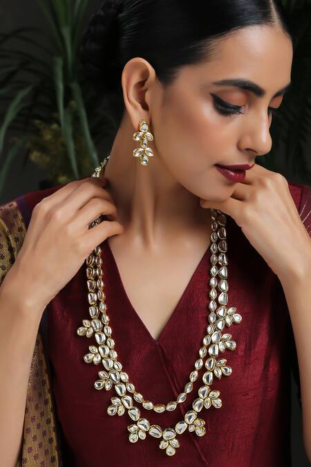 Paisley Pop Gold Plated Diamonds, Stones Kundan Encrusted Necklace Set at Aza Fashions Paisley Pop_Gold Plated Diamonds, Stones Kundan Encrusted Necklace Set _at_Aza_Fashions