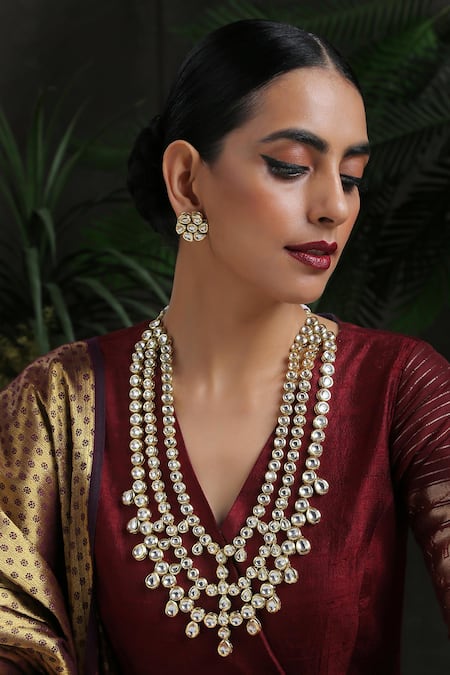 Paisley Pop Gold Plated Kundan Embellished Layered Necklace Set 