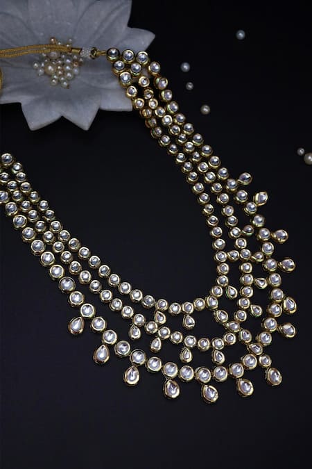 Shop Paisley Pop Gold Plated Diamonds, Stones Kundan Embellished Layered Necklace Set at Aza Fashions Shop_Paisley Pop_Gold Plated Diamonds, Stones Kundan Embellished Layered Necklace Set _at_Aza_Fashions