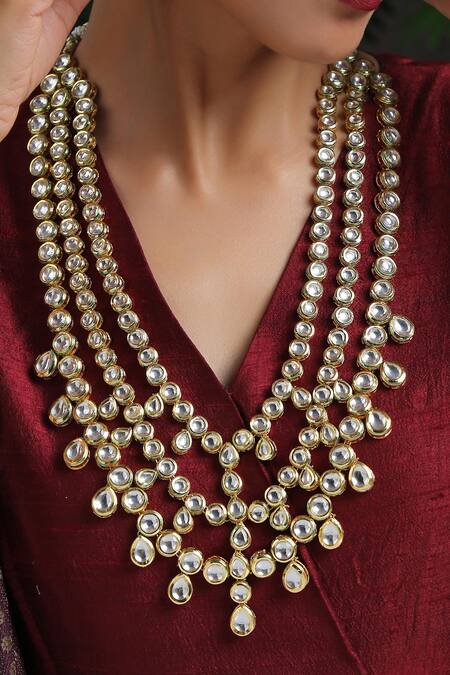 Shop Paisley Pop Gold Plated Diamonds, Stones Kundan Embellished Layered Necklace Set Online at Aza Fashions Shop_Paisley Pop_Gold Plated Diamonds, Stones Kundan Embellished Layered Necklace Set _Online_at_Aza_Fashions