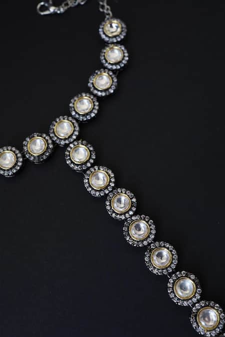 Shop_Paisley Pop_Silver Plated Crystals Victorian Polki Embellished Hathphool _Online_at_Aza_Fashions