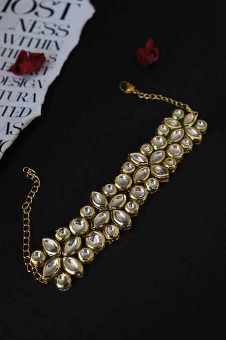 Paisley Pop Floral Kundan & Pearl Embellished Bracelet 