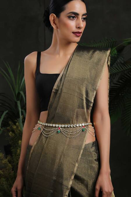 Paisley Pop_Gold Plated Pearls Kundan And Kamarbandh _Online_at_Aza_Fashions