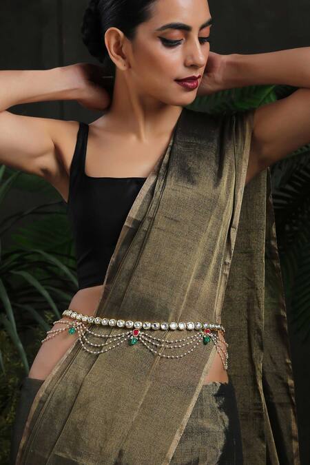 Buy_Paisley Pop_Gold Plated Pearls Kundan And Kamarbandh _Online_at_Aza_Fashions