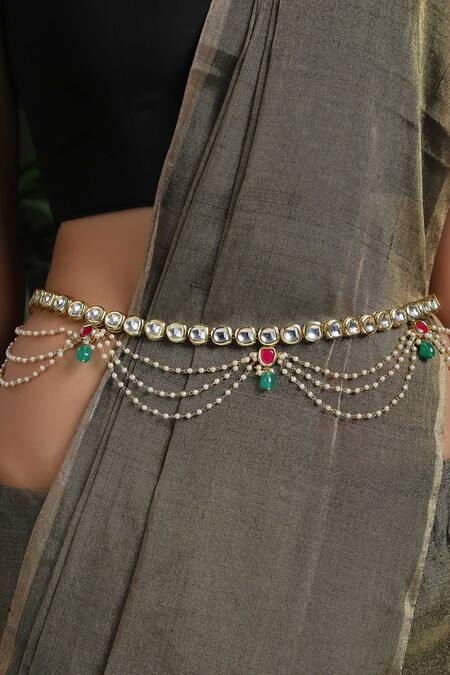 Shop_Paisley Pop_Gold Plated Pearls Kundan And Kamarbandh _Online_at_Aza_Fashions