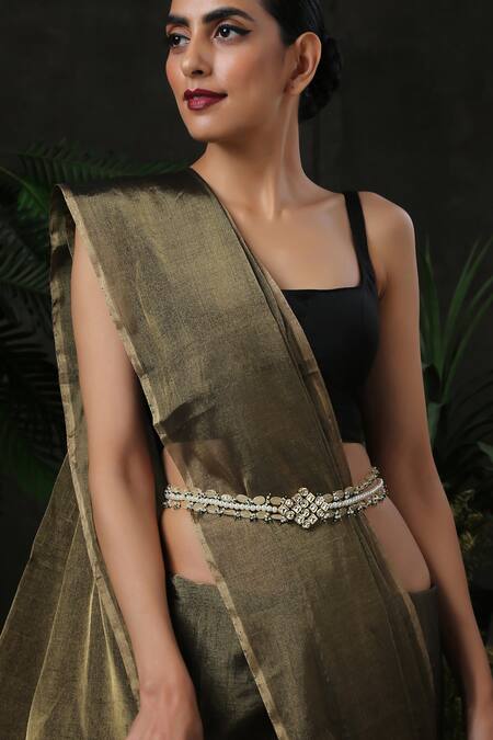 Buy_Paisley Pop_Gold Plated Pearls, Zari, Stones Kundan And Tumble Kamarbandh _Online_at_Aza_Fashions