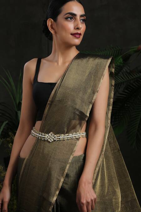 Shop_Paisley Pop_Gold Plated Pearls, Zari, Stones Kundan And Tumble Kamarbandh _Online_at_Aza_Fashions