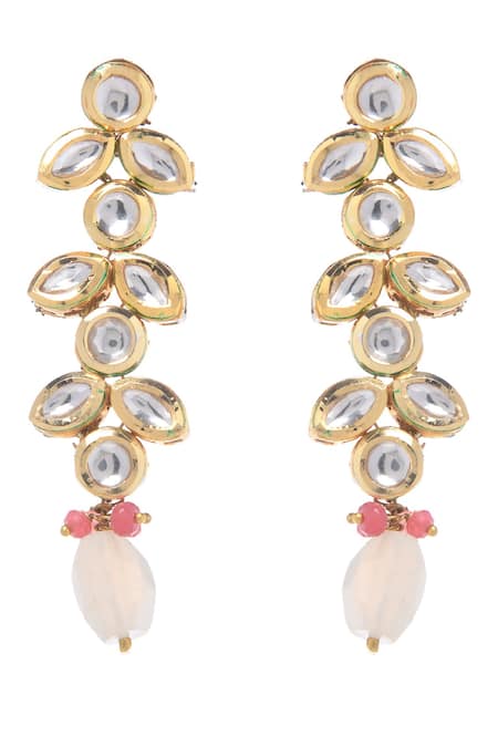 Paisley Pop_Gold Plated Stones, Beads Kundan Encrusted Earrings _Online_at_Aza_Fashions