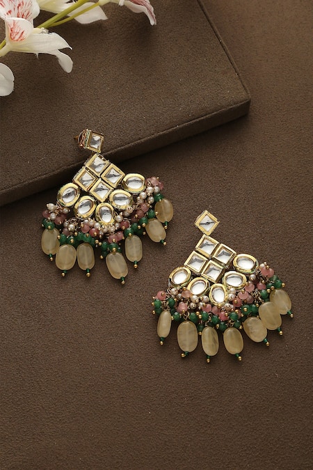 Shop_Paisley Pop_Peach Stones Upma Kundan And Embellished Earrings _at_Aza_Fashions