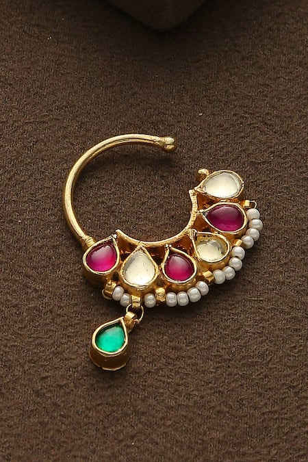 Paisley Pop Kundan Encrusted Peacock Motif Nose Pin 