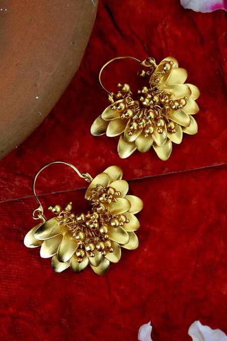 Buy_Paisley Pop_Gold Plated Beads Floral Petal Embossed Earrings _Online_at_Aza_Fashions