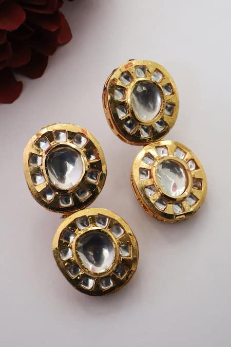 Buy_Paisley Pop_Gold Plated Diamonds, Stones Polki Encrusted Earrings _Online_at_Aza_Fashions