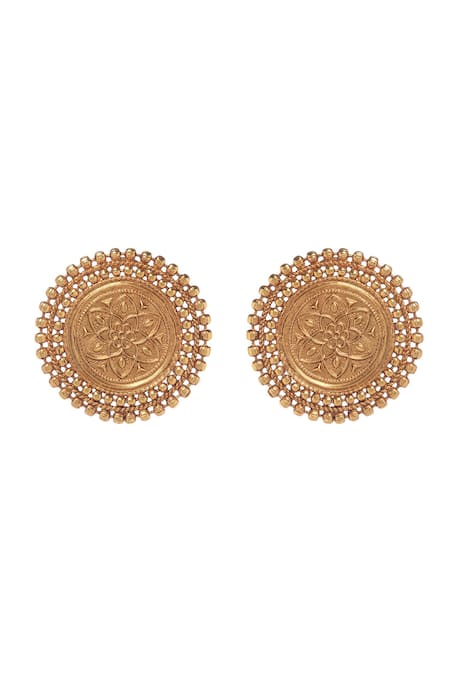 Paisley Pop_Gold Plated Embroidery Embossed Carved Studs _Online_at_Aza_Fashions