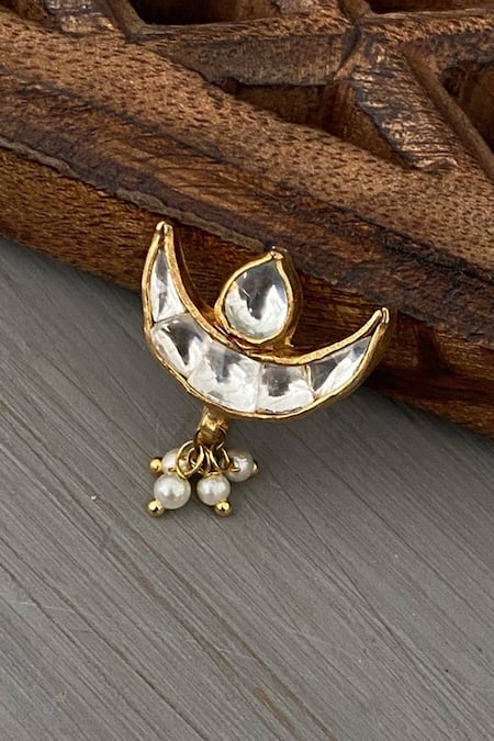 Paisley Pop Kundan Embellished Crescent Nose Pin 