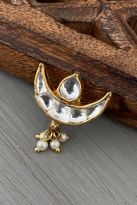 Buy_Paisley Pop_Gold Plated Crystals Kundan Embellished Crescent Nose Pin _Online_at_Aza_Fashions